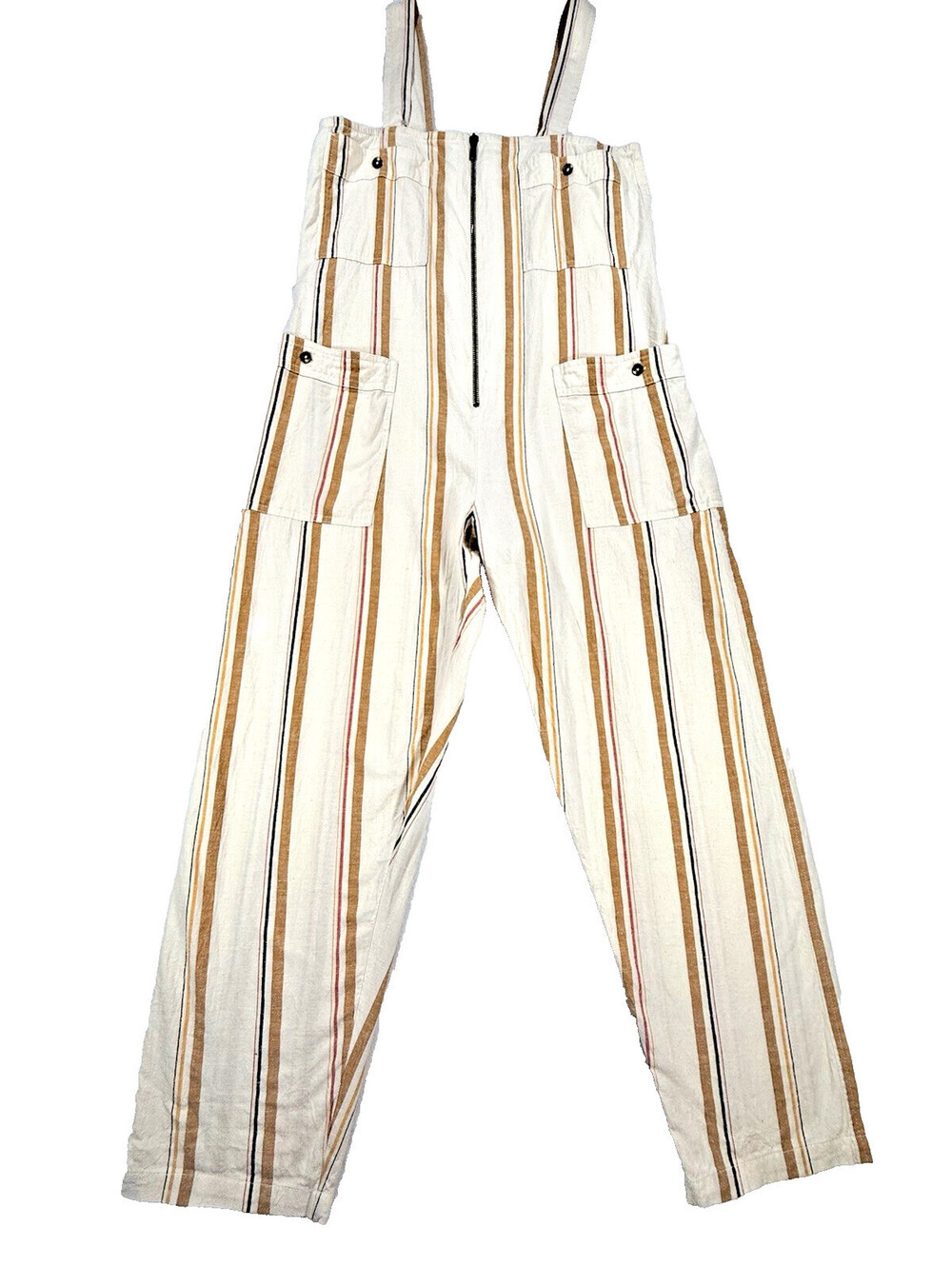 Billabong Light The Night Overalls Womens M Striped Utility Bib Jumpsuit Zip - Picture 2 of 14